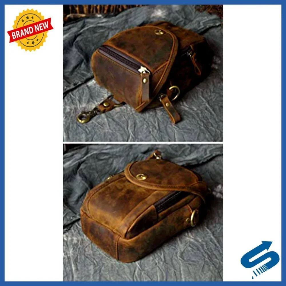 Genuine Leather Small Messenger Bag Adjustable Strap Waist Pack